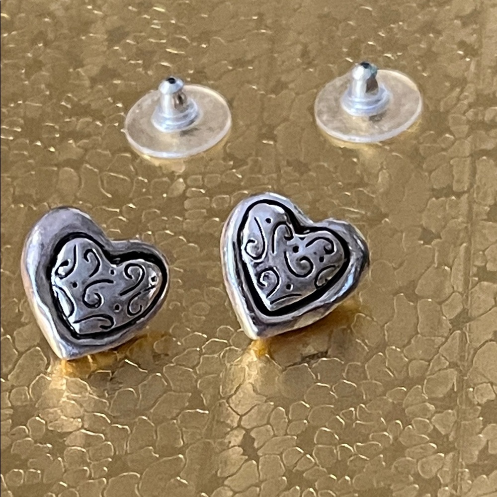 Brighton Silver Heart Scroll Stud Earrings